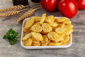 Crunchy croutons heap - roasted bread