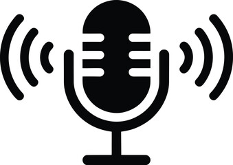 Microphone Icon Sound Wave Voice Record Media Podcast Audio Broadcast Studio Show