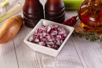 Diced red onion in the bowl