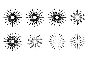 collection Sunburst and starburst icon, set of sun icon, vintage and retro Set of sunburst icon.
