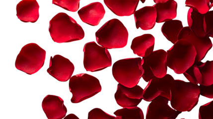 Floating Vibrant Red Rose Petals, Delicate Texture Details, Romantic Floral Element, Transparent Png Cutout for Design