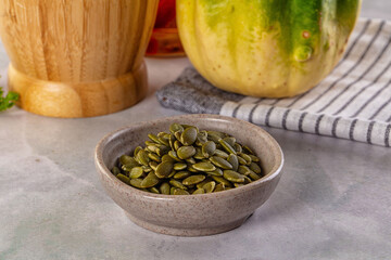 Fresh green pumpkin peeled seeds