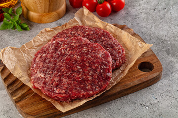 Raw beef burger cutlet for grill