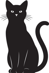 Black Silhouette of a Sitting Cat with Tail Curled on White Background vector illustration white background and transparent background