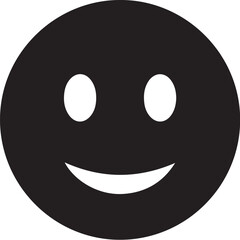 Black Silhouette of a Smiley Face Icon with White Eyes and Mouth emoticon emoji white background and transparent background