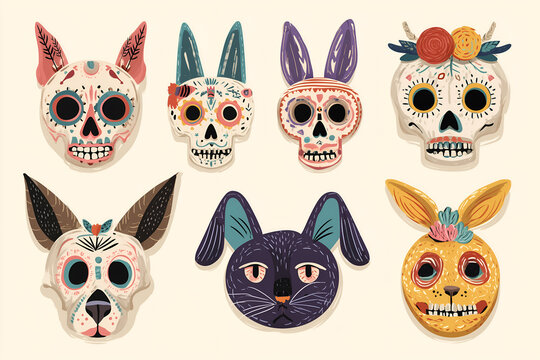 Day of the Dead animal skulls combine tradition with playful design, honoring pets with festive decorations and symbolic sugar skulls.
