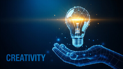 Creativity Light Bulb Wireframe Hand Concept Innovation Inspiration