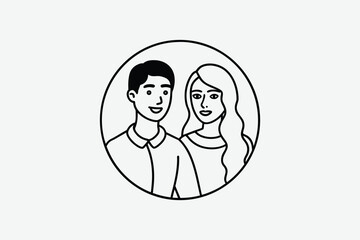 Obraz premium A circular design features a smiling couple captured in black silhouette
