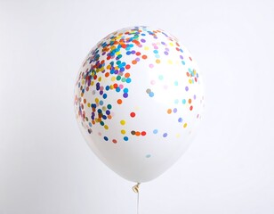 White balloon adorned with colorful confetti