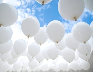 White balloons floating in the sky