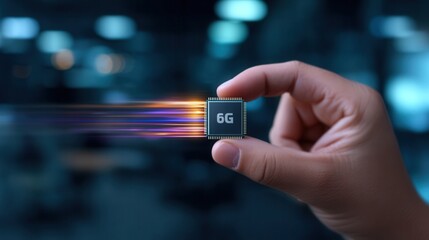 Hand Holding a Microchip With 6G Technology Symbolizing the Future of Wireless Communication