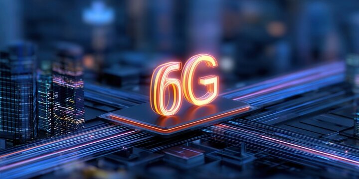 Cutting-edge Technology With Glowing 6G Symbol in a Futuristic Cityscape at Night