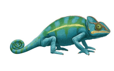 Blue and Green Chameleon with Yellow Stripe isolated on a transparent background