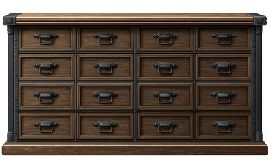Fototapeta premium Wooden Chest with Sixteen Drawers isolated on a transparent background