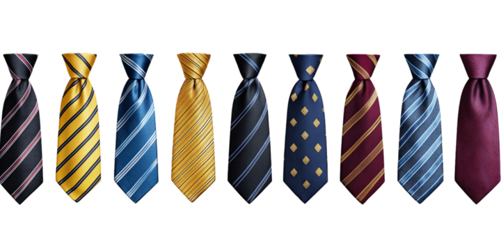 Assorted Neckties with Striped and Diamond Patterns isolated on a transparent background - Powered by Adobe