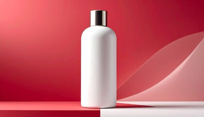 White bottle on a red background