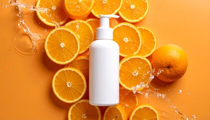 White bottle surrounded by orange slices