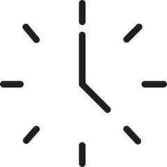 Minimalist black and white line art of a clock face showing approximately five o clock. Simple Clock Face with Hour Hand Pointing to Five.