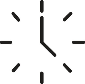 Minimalist black and white line art of a clock face showing approximately five o clock. Simple Clock Face with Hour Hand Pointing to Five.