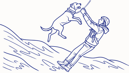 Person Saving Dog from River - Graphic Illustration - Action Packed Adventure
