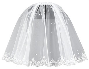 White bridal veil with beaded trim