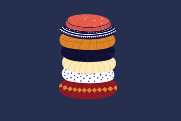 Stack of Colorful and Patterned Fabric Bracelets on a Dark Blue Background bangles jewelry