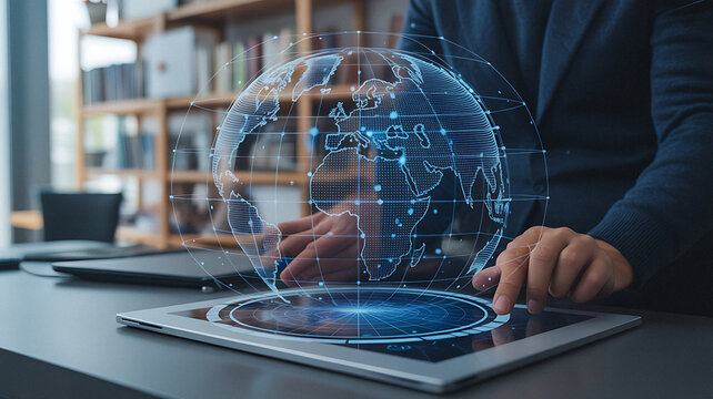 Digital World Global Network Modern Connectivity With Tablet Device