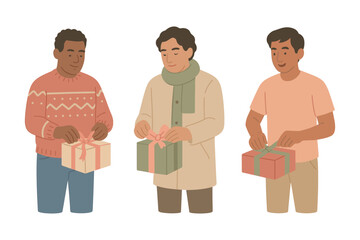 People wrapping Christmas gifts, festive holiday preparations