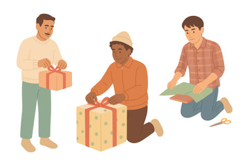 People wrapping Christmas gifts, holiday preparation and festive cheer