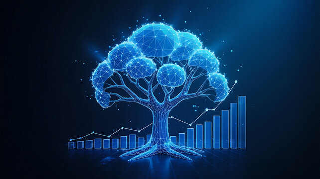 Growth Tree Graph Futuristic Business Investment Illustration