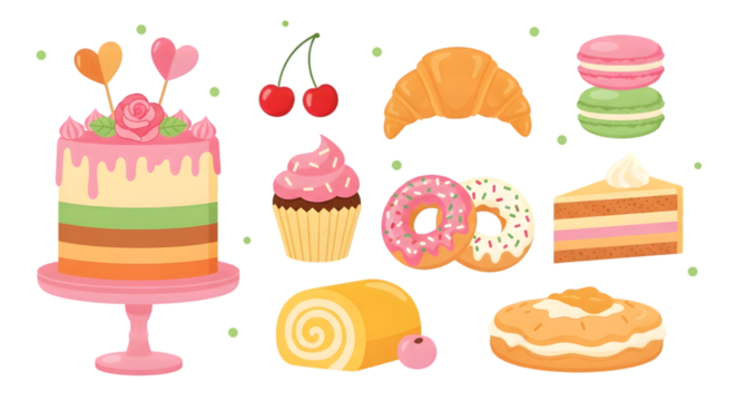 Assortment of sweet pastries and desserts pastry cake