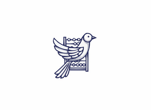 Elegant bird perched on an abacus, a unique symbol of wisdom and nature's delicate balance, perfect for finance, education, or creative branding projects