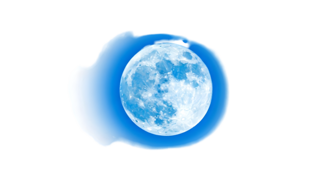 Blue moon with glowing aura on black background full moon