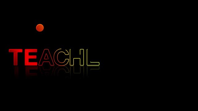 animated jumping or bouncing ball of Teacher's day text word lettering typography glow neon reveal, Bright letters jump in the inscription theme video,motion seamless loop animation rainbow type on bl