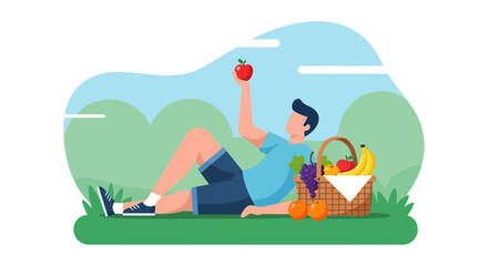 Relaxing Picnic: Enjoying Outdoors Moments With Fresh Fruit And Nature's Serenity