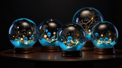 Bioluminescent Blue Glass Ball Display Fantasy Art Decoration Background