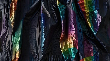 Crinkled Silk Fabric with Cracked Holographic Foil and Rainbow Gleam Texture