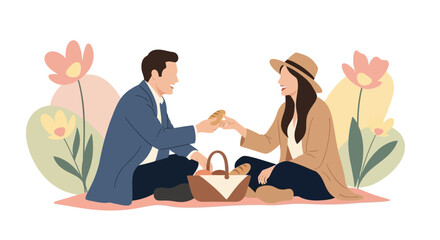 Romantic Picnic Amidst Blooming Flora Depicts An Enamored Couple Sharing A Meal
