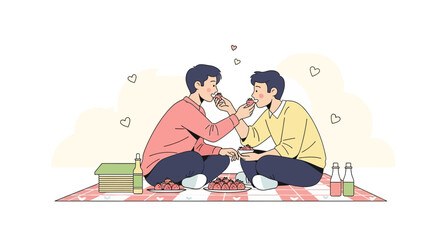 Romantic Picnic Between Two Lovers, Sharing Treats, Sweet Moments Under the Sky