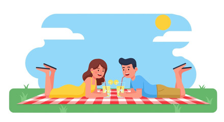 Romantic Picnic: Couple Enjoying Drinks Outdoors on a Sunny Day, Relaxation