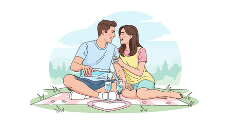 Romantic Picnic Scene Offers Blissful Moment of Connection and Delight Between Lovers
