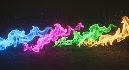 Vibrant rainbow colored flames dance and swirl in a mesmerizing wavy pattern against a dark background