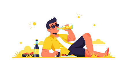 Relaxation And Beverage, A Laid-Back Moment In The Sun, Enjoying A Refreshing Drink