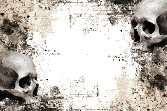 Grunge background with skulls sepia toned texture with a distressed vintage look ideal for Halloween or gothic themes
