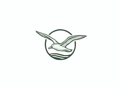 Soaring seagull above the waves, a symbol of freedom and coastal adventure, perfect for travel, tourism, or marine-themed branding with a modern, clean aesthetic