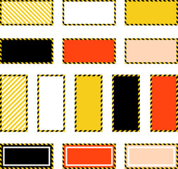 Collection of rectangular frames with hazard stripes and various fill colors