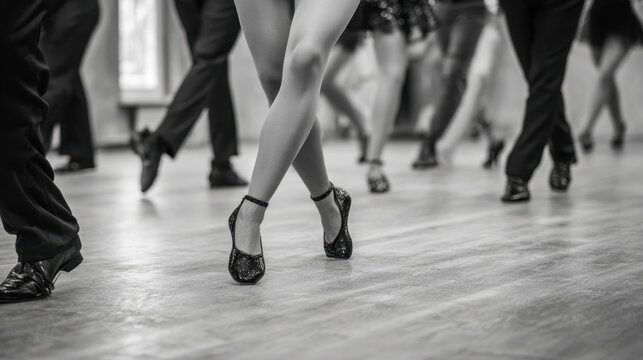 Group Dance Lesson: Dynamic Movement of Legs and Hands on the Floor with Tap Shoes and Rhythmical Music