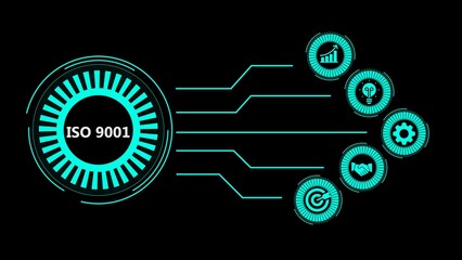 Fototapeta premium Iso 9001 certification infographic depicting business growth innovation and collaboration