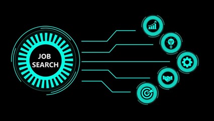 Futuristic job search concept with digital icons and employment opportunity visualization