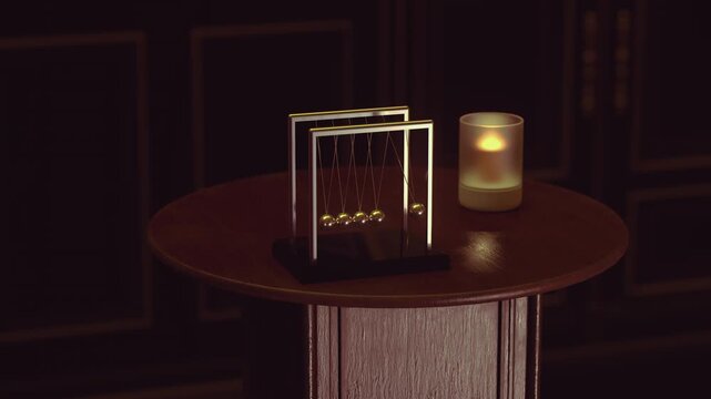 Looped animation of Perpetual Pendulum clock. Newton clock 3d motion of Perpetual Motion counting time - Pendulum in a classic design